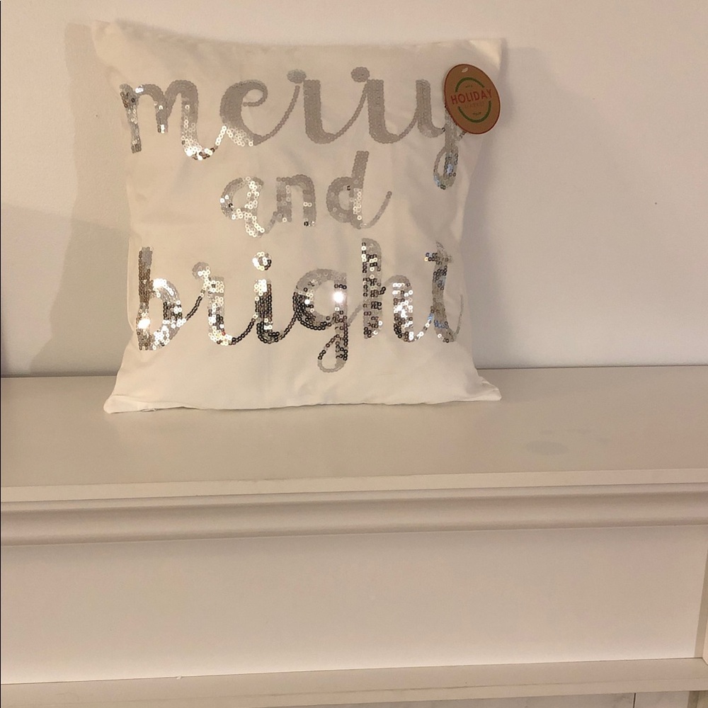 Holiday Silver and White 'Merry and Bright' Pillow